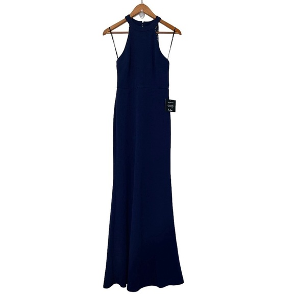 Lulus Joella Lace Halter Maxi Dress in Navy Blue Sz. Small NWT - Picture 7 of 13